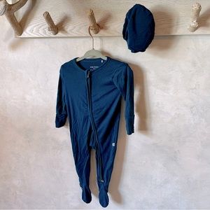 Posh Peanut zippered footie & hat - Sailor Blue size 3-6 months